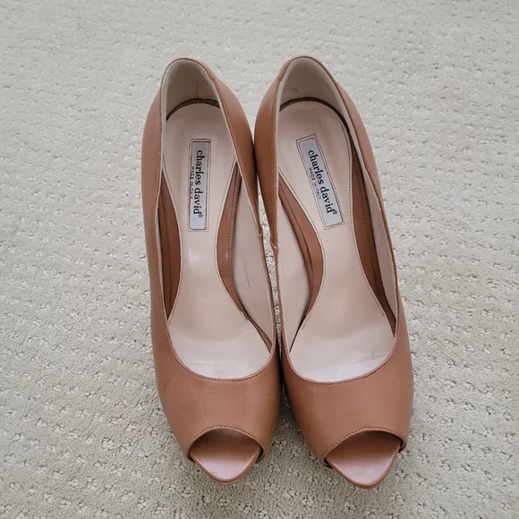 Camel colored top platform pumps